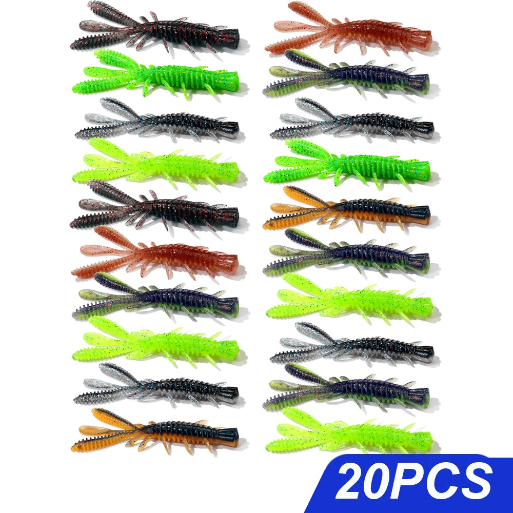 Floating Soft Lures Kit 5cm 6cm 7cm Shrimp Rig Hook Pesca Gear Tackle Silicone Swimbait Carp Attract Fishing Set 10-20pcs Bait