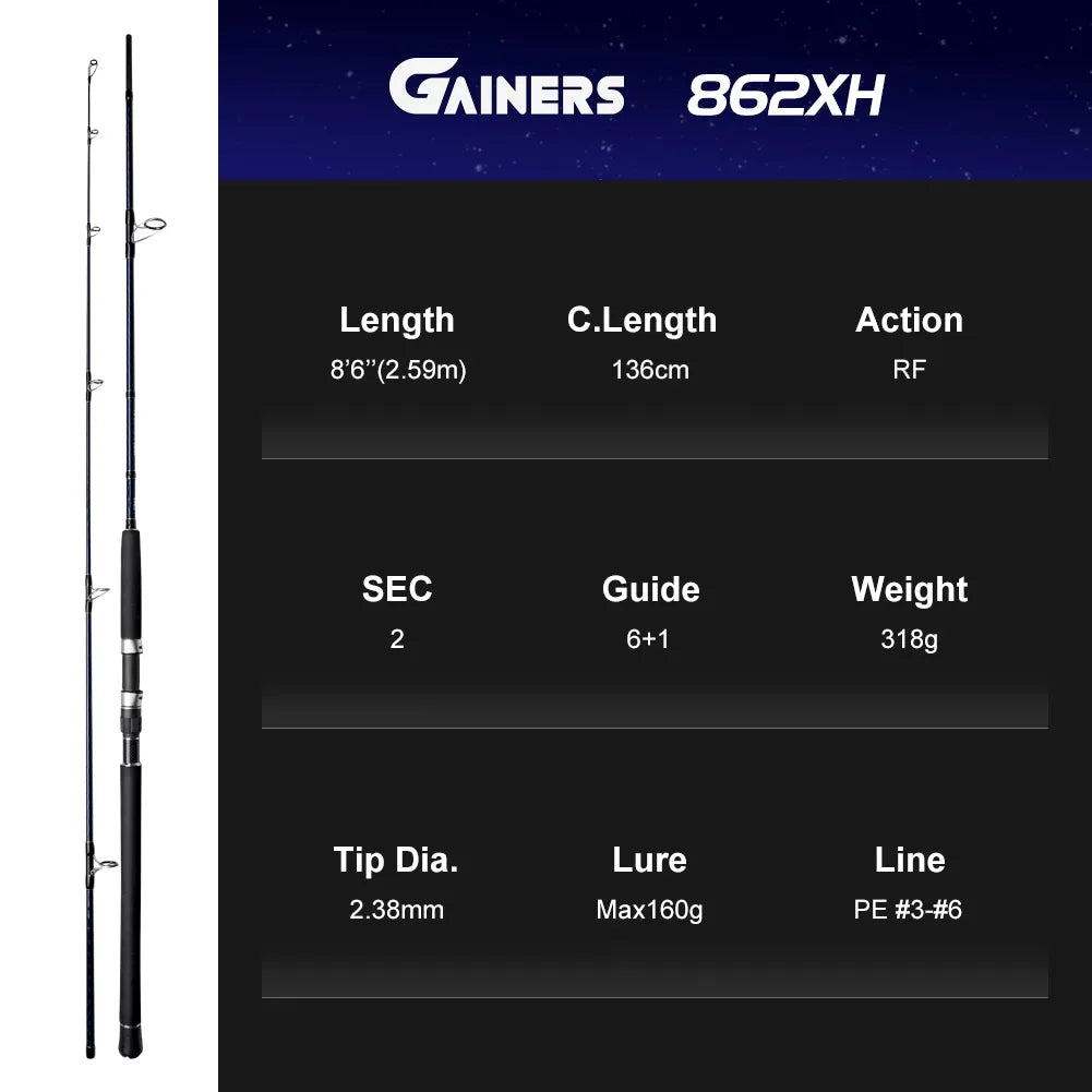 Noeby-Shore Jigging Heavy Game Fishing Rod, Fuji Guide Lure Weight Max 200g Long Cast Spinning Rods, 2.59m, 2.75m, 3.05m