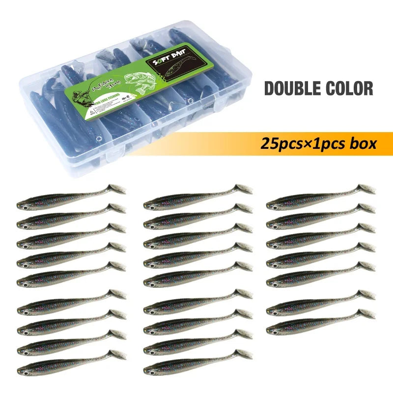 Fishing Lures Set 25Pcs 95mm Soft Fish fake Swimbait for Trolling Wobbler Silicone Bait Kit Sea Fishing Predator Lure with Box