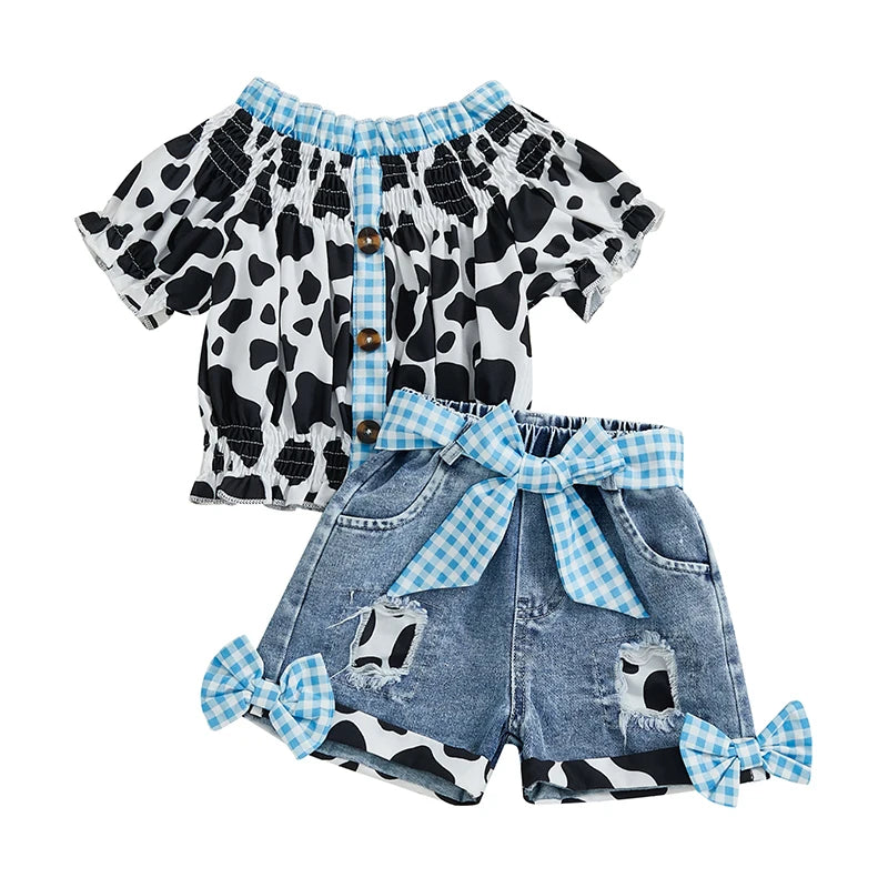 Girls Summer Outfit Leopard Print Sleeveless Top and Distressed Denim Shorts with Frayed Hem and Belt Set