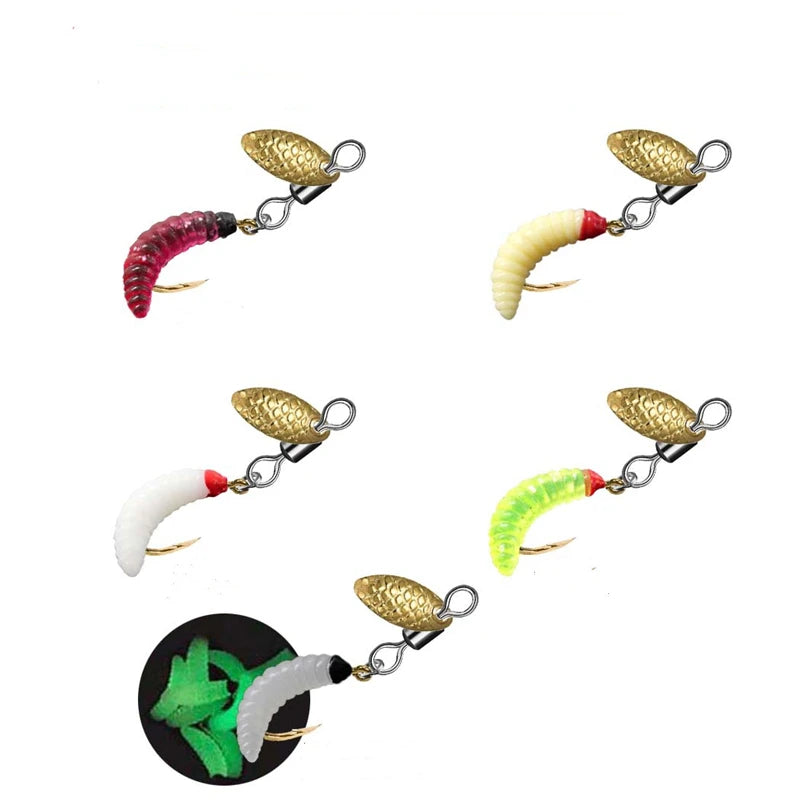 5PCS Propeller Worm Fishing Lure Spinner Spinning Bait Rotating Blade Sequin Bionic Fish Lures For Trout/Steelhead/Salmon/Bass