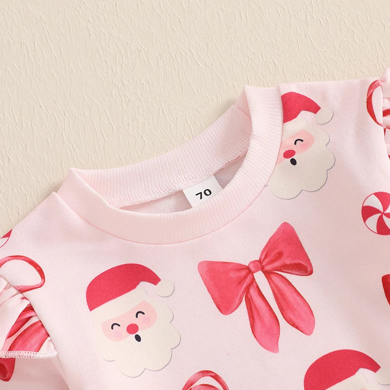 Toddler Girl Christmas Dress Red Plaid Ruffle Sleeve Santa Claus Printed Baby Girls Outfits with Leggings and Headband