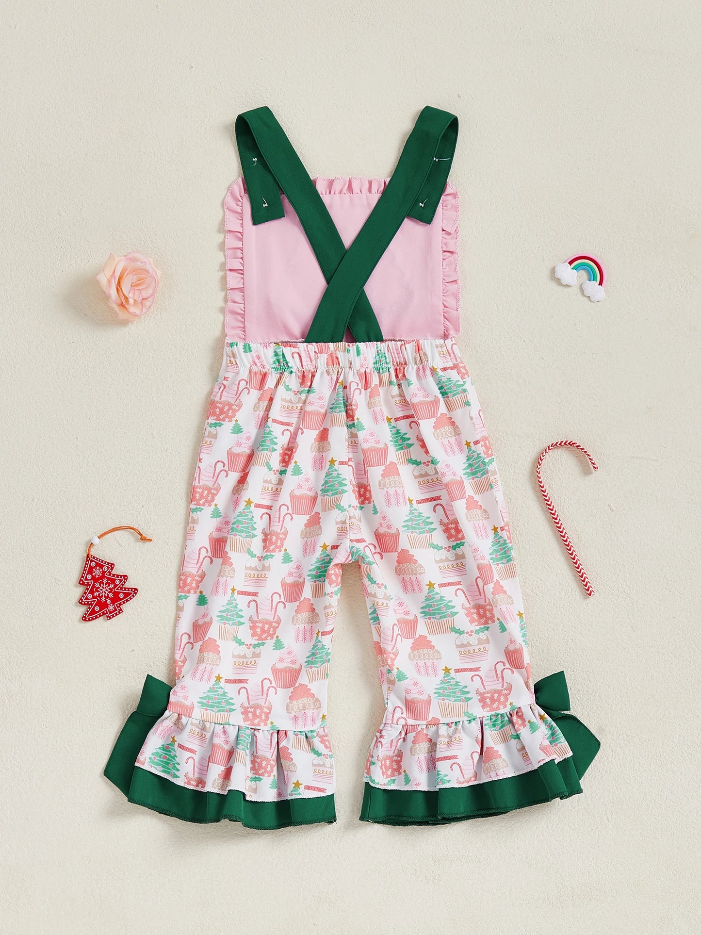 Toddler Girls Winter Snowflake Print Sleeveless Jumpsuit Overalls Christmas Tree Embroidery Suspender Pants for Kids Baby Girl