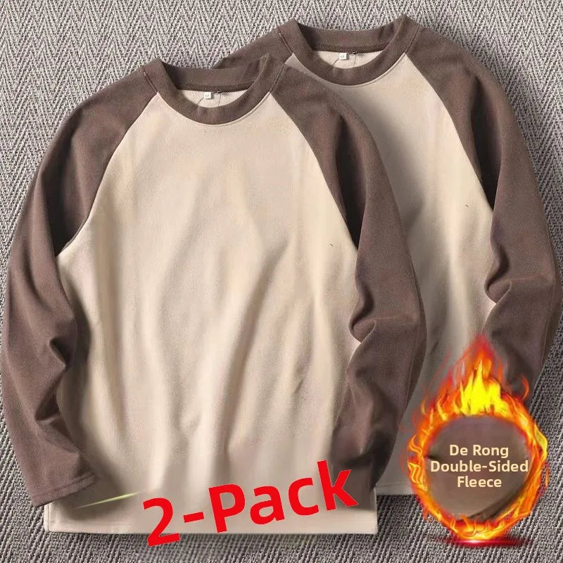 Men's High-Gram Double-Sided Fleece Soft Comfortable Long-Sleeve Sweatshirt Base Shirt Autumn Winter Versatile Shoulder Inser...