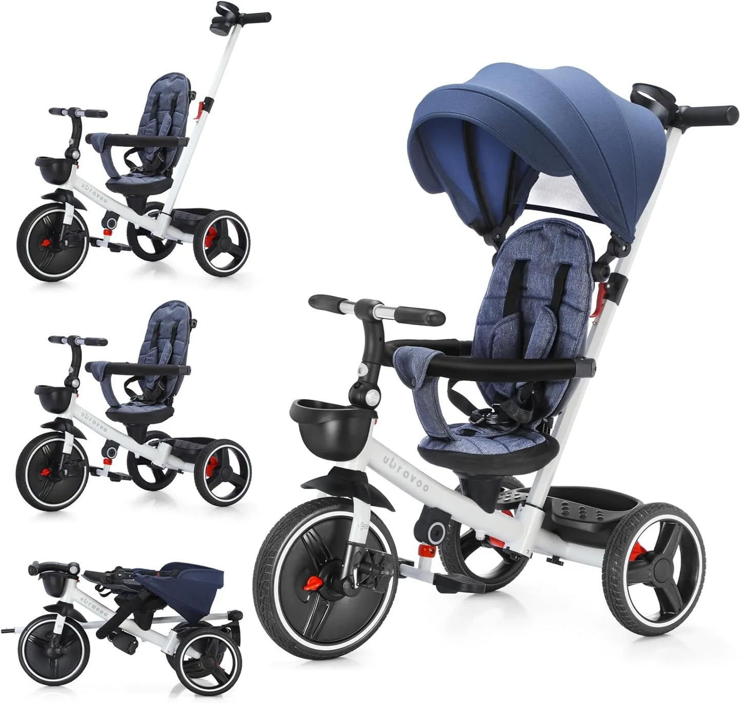 Ubravoo Baby Stroller Tricycle Ride Bike , 5-in-1, Adjustable Canopy, Sitting & Lying,Celerity Disassembly & Assembly,1-5 Years