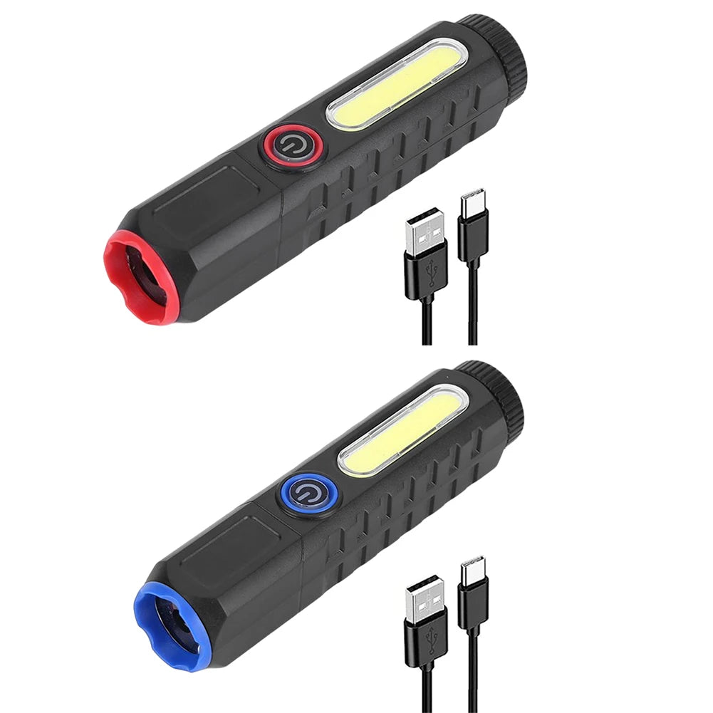 XPE Camping Flashlight Pen Clip COB LED Mini Flashlight 1200mAh Telescopic Zoom Type-C USB Charging 4 Modes for Hiking Fishing