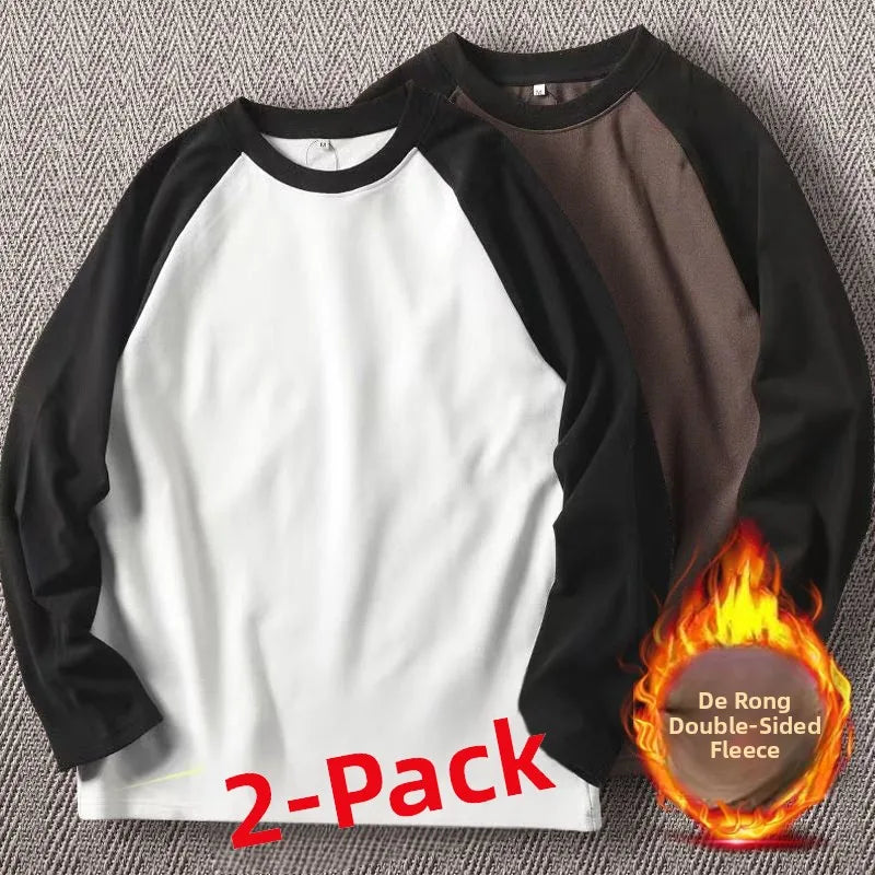 Men's High-Gram Double-Sided Fleece Soft Comfortable Long-Sleeve Sweatshirt Base Shirt Autumn Winter Versatile Shoulder Inser...
