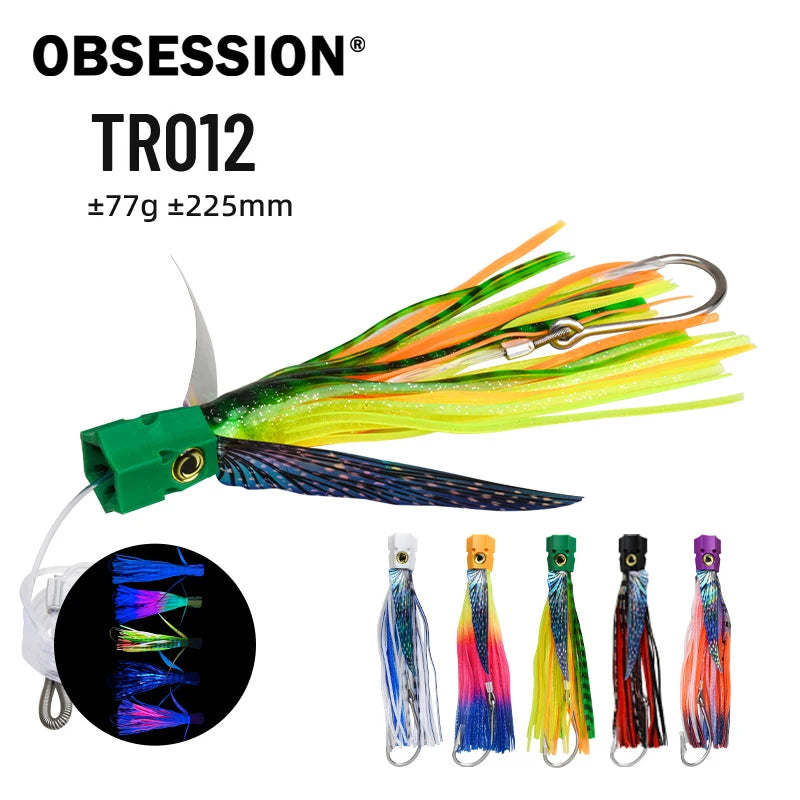 OBSESSION TR012 225mm 77g Seawater Big Game Winged Trolling Fishing Lure Deepsea Boat Fishing Tuna Bait Soft Skirt Octopus Lures