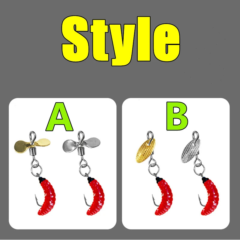 5PCS Propeller Worm Fishing Lure Spinner Spinning Bait Rotating Blade Sequin Bionic Fish Lures For Trout/Steelhead/Salmon/Bass