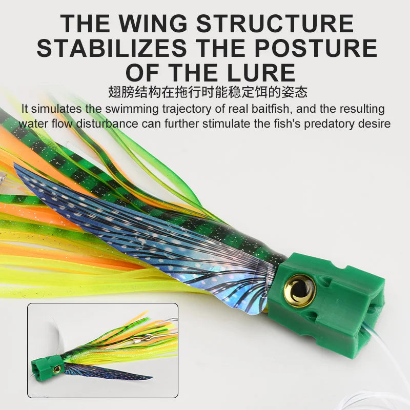 OBSESSION TR012 225mm 77g Seawater Big Game Winged Trolling Fishing Lure Deepsea Boat Fishing Tuna Bait Soft Skirt Octopus Lures