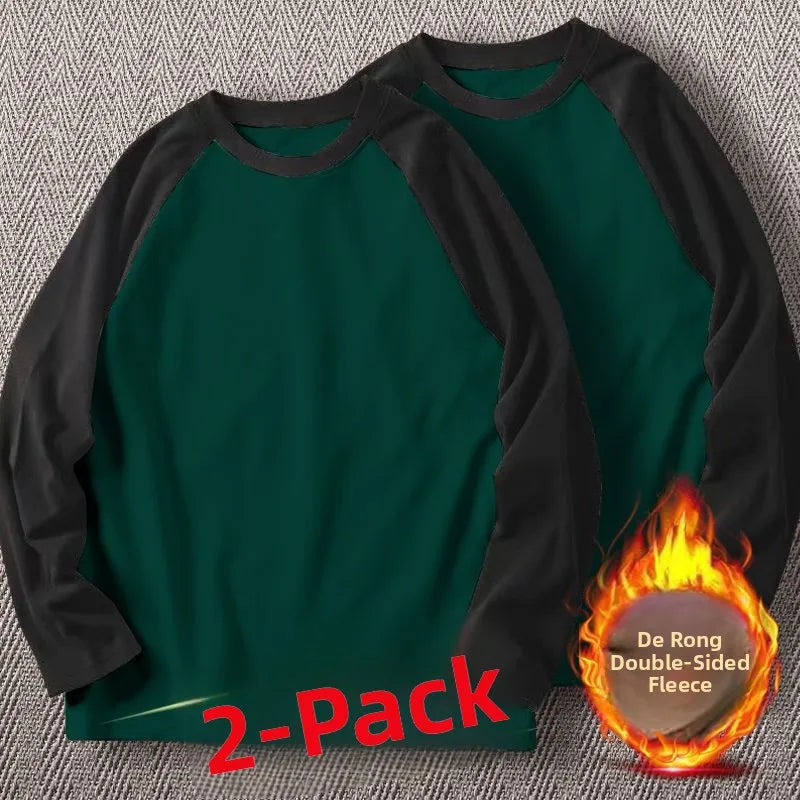 Men's High-Gram Double-Sided Fleece Soft Comfortable Long-Sleeve Sweatshirt Base Shirt Autumn Winter Versatile Shoulder Inser...