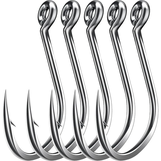 50PCS Sharp Barbed Fishing Hooks HighCarbon Steel UltraStrong Single Size with Hole for Easy Tying Secure Portable Box Included