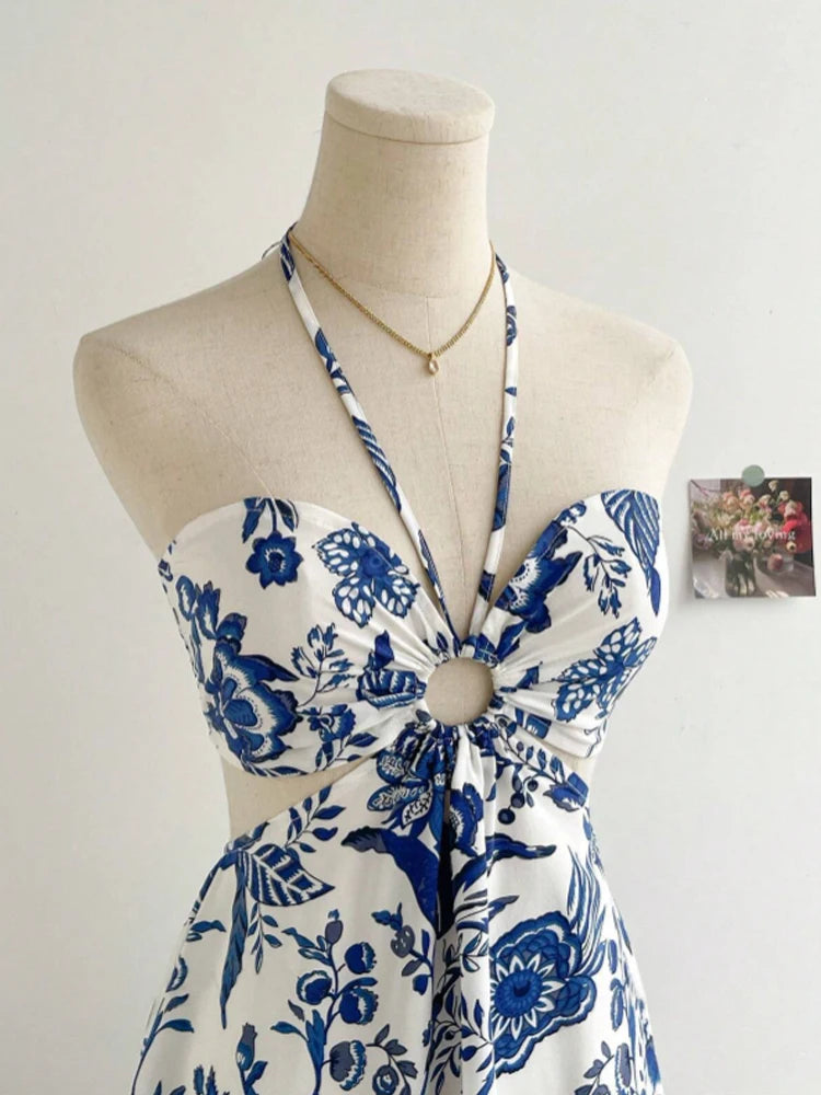 Women's Romantical Floral Print Halter Neck Sexy Fashionable Dress Easy to Create Lazy Stylish Vacation Style Dress