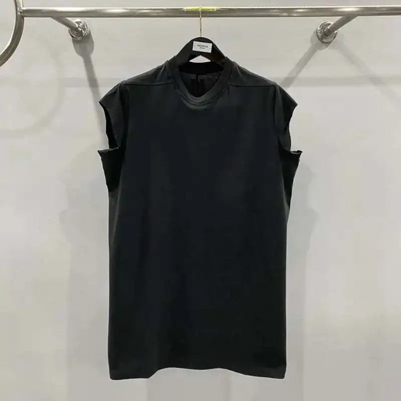 HKSH Summer New Men's Tide Dark Cotton T-shirt Classic Large Size Loose Ragged Edge Solid Color Tank Tops Chic Punk Vest HK2022