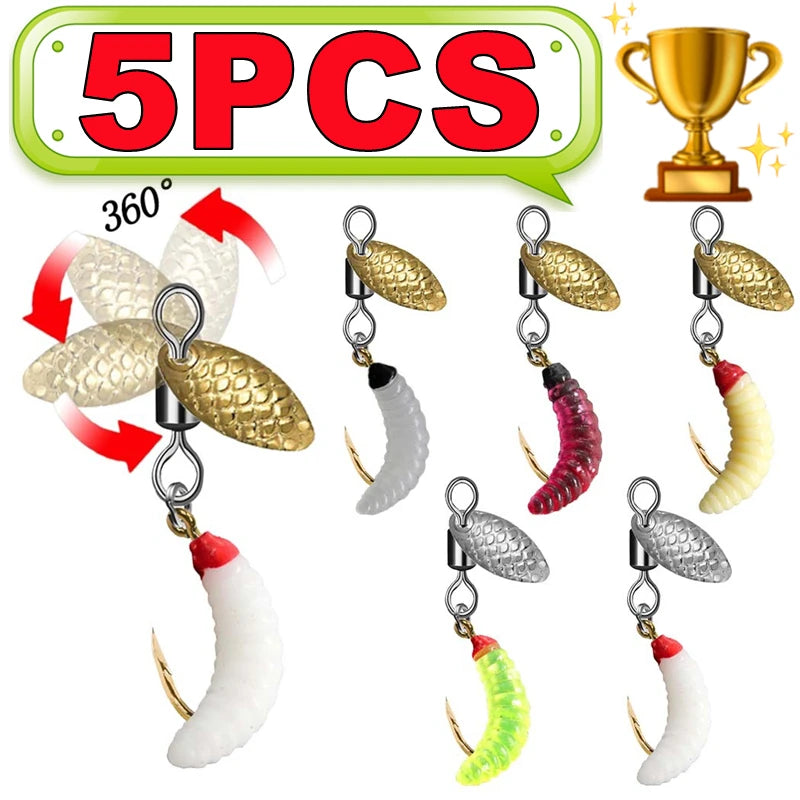 5PCS Propeller Worm Fishing Lure Spinner Spinning Bait Rotating Blade Sequin Bionic Fish Lures For Trout/Steelhead/Salmon/Bass