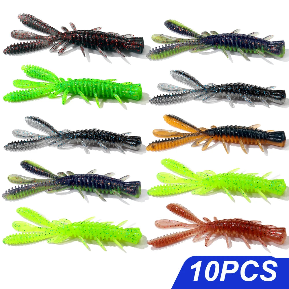 Floating Soft Lures Kit 5cm 6cm 7cm Shrimp Rig Hook Pesca Gear Tackle Silicone Swimbait Carp Attract Fishing Set 10-20pcs Bait