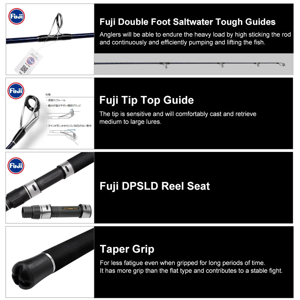 Noeby-Shore Jigging Heavy Game Fishing Rod, Fuji Guide Lure Weight Max 200g Long Cast Spinning Rods, 2.59m, 2.75m, 3.05m
