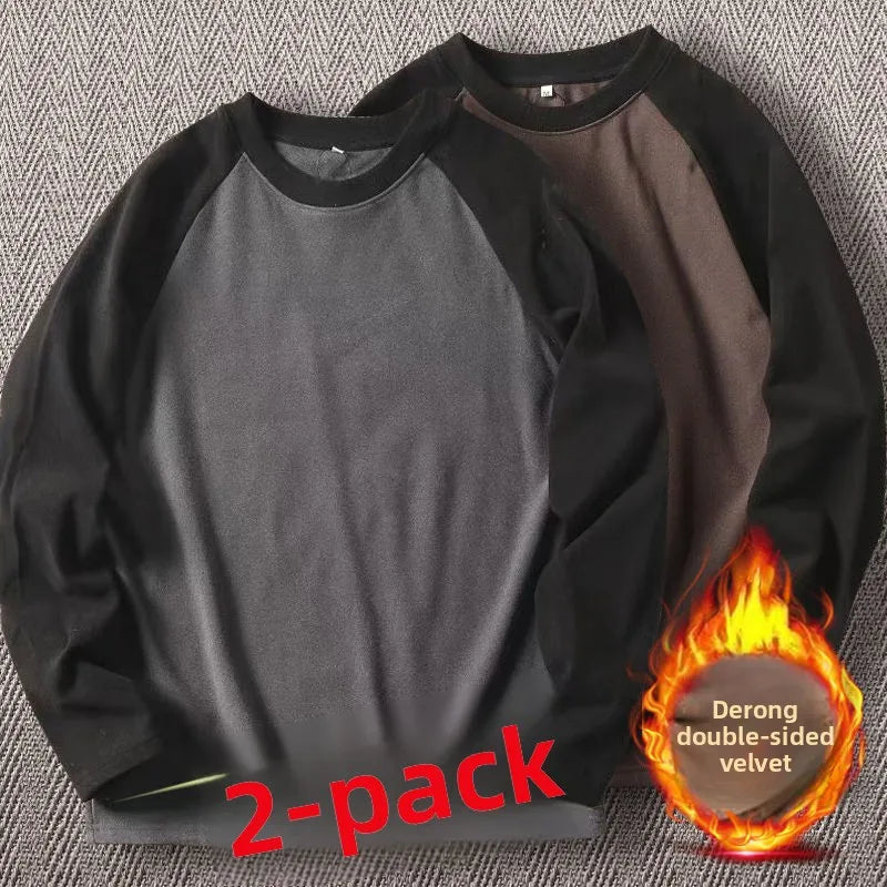 Men's High-Gram Double-Sided Fleece Soft Comfortable Long-Sleeve Sweatshirt Base Shirt Autumn Winter Versatile Shoulder Inser...