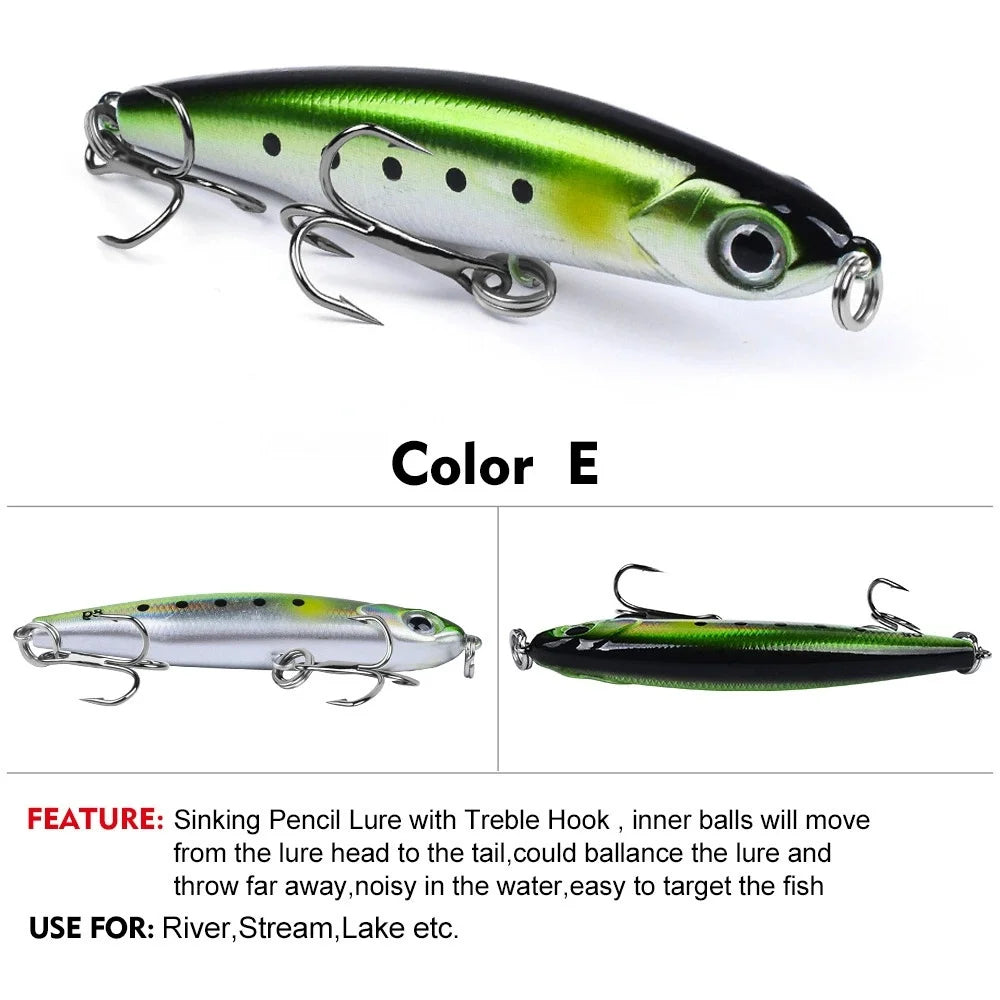 1PC Slow Sinking Pencil Fishing Lure 3.5g 5g 8g bait Noisy in the water Saltwater Sea Bass Lures Hard Bait Minnow Fishing Tackle
