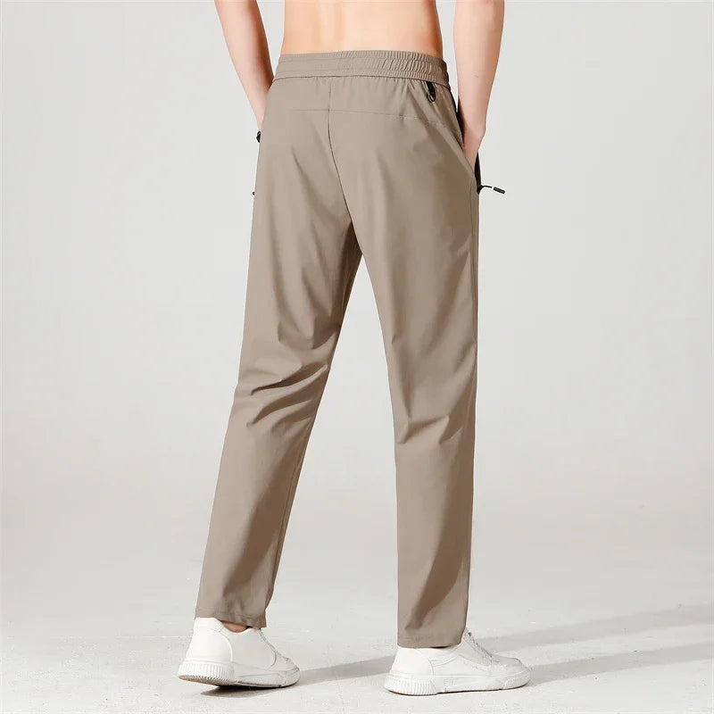 Ice Silk Men's trousers 2024 summer black-and-gray thin style business casual pants outdoor stretch breathable straight leg loos