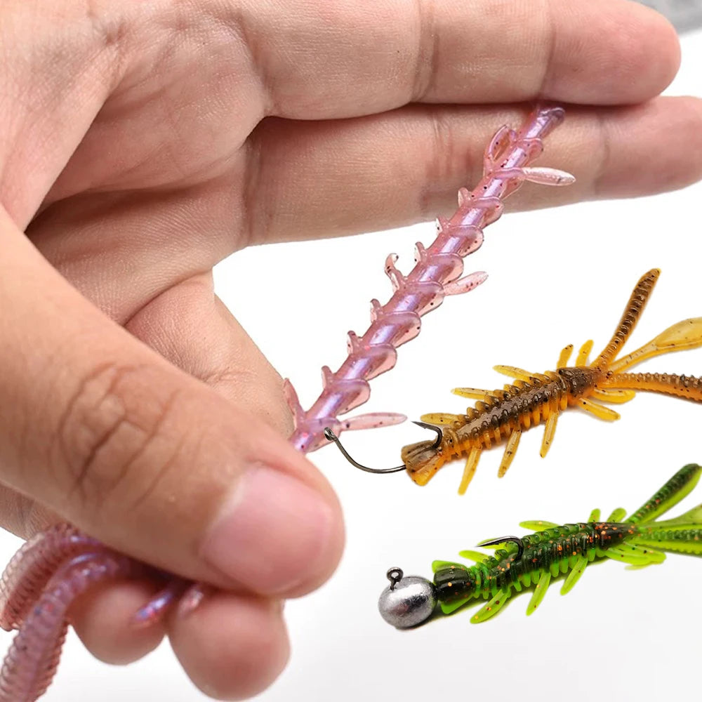 Floating Soft Lures Kit 5cm 6cm 7cm Shrimp Rig Hook Pesca Gear Tackle Silicone Swimbait Carp Attract Fishing Set 10-20pcs Bait