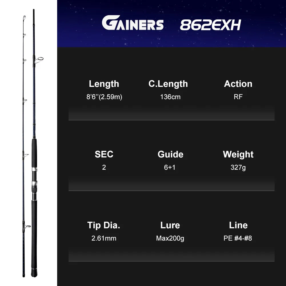 Noeby-Shore Jigging Heavy Game Fishing Rod, Fuji Guide Lure Weight Max 200g Long Cast Spinning Rods, 2.59m, 2.75m, 3.05m