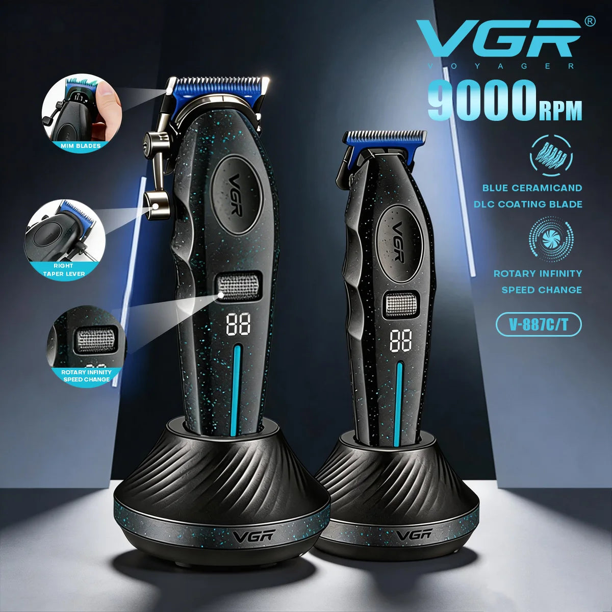 VGR Hair Trimmer 9000 RPM Hair Cutting Machine Electric Barber Clippers Professional Trimmer Charging Base Trimmer for Men V-887