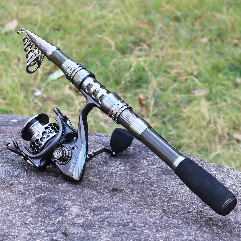 Sougayilang 1.8-3.3m Telescopic Fishing Rod Kit and 13+1BB Metal Spool Spinning Reel Carp Fishing Rod Reel Combo Saltwater Pesca