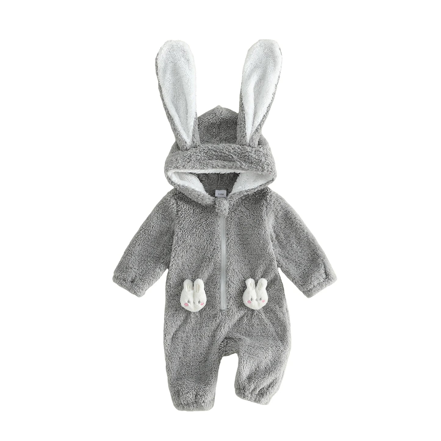 Adorable Baby Bunny Hooded Romper with Long Sleeves and Zipper Closure for Easter Spring Outfit for Girls and Boys