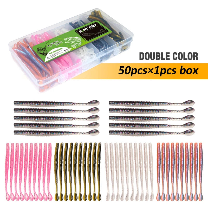 Fishing Lures 50pcs Floating Slug Lure Sinking Earthworm Soft Artificial Silicone Bait Kit Sea Wobbler Worm False Bait With Box