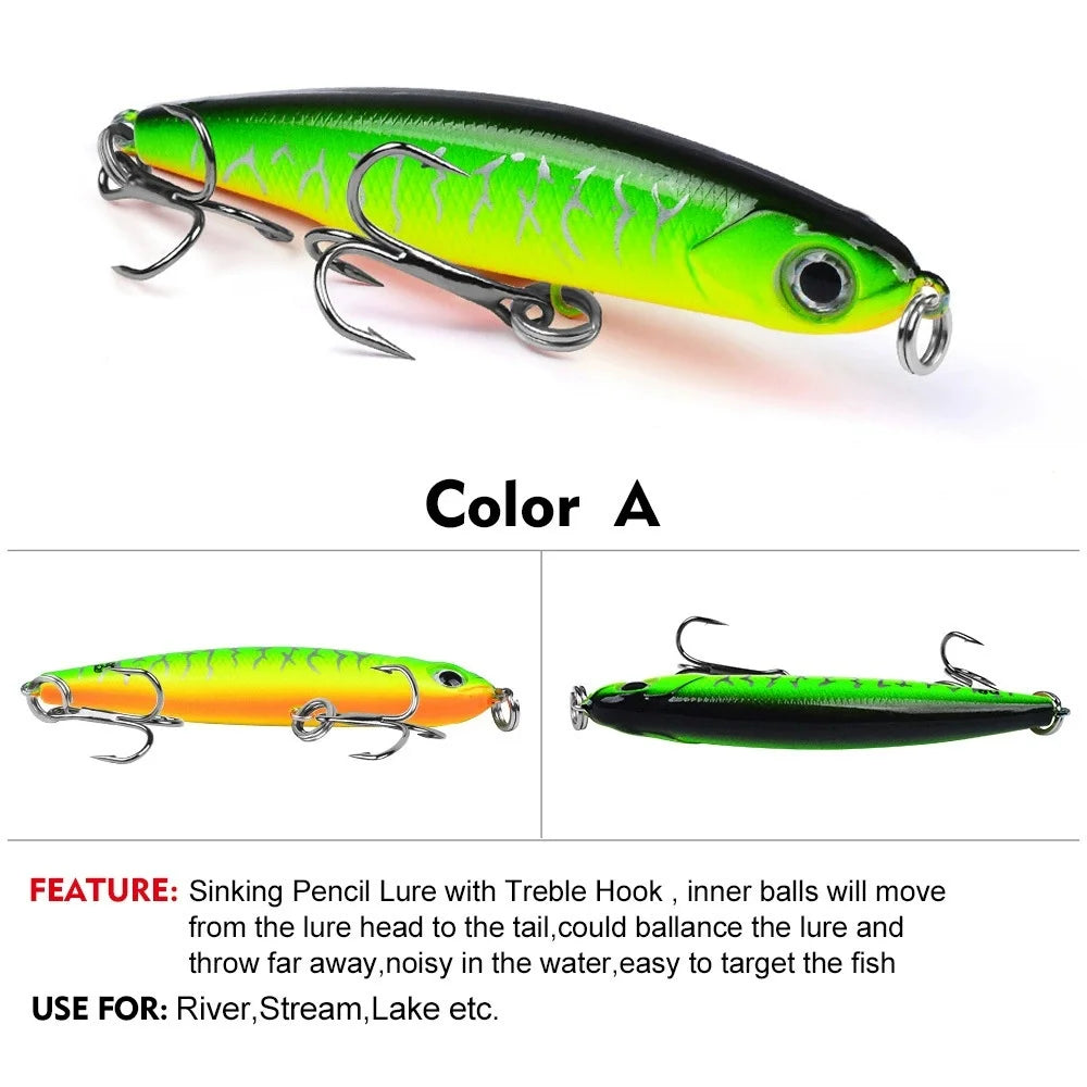 1PC Slow Sinking Pencil Fishing Lure 3.5g 5g 8g bait Noisy in the water Saltwater Sea Bass Lures Hard Bait Minnow Fishing Tackle
