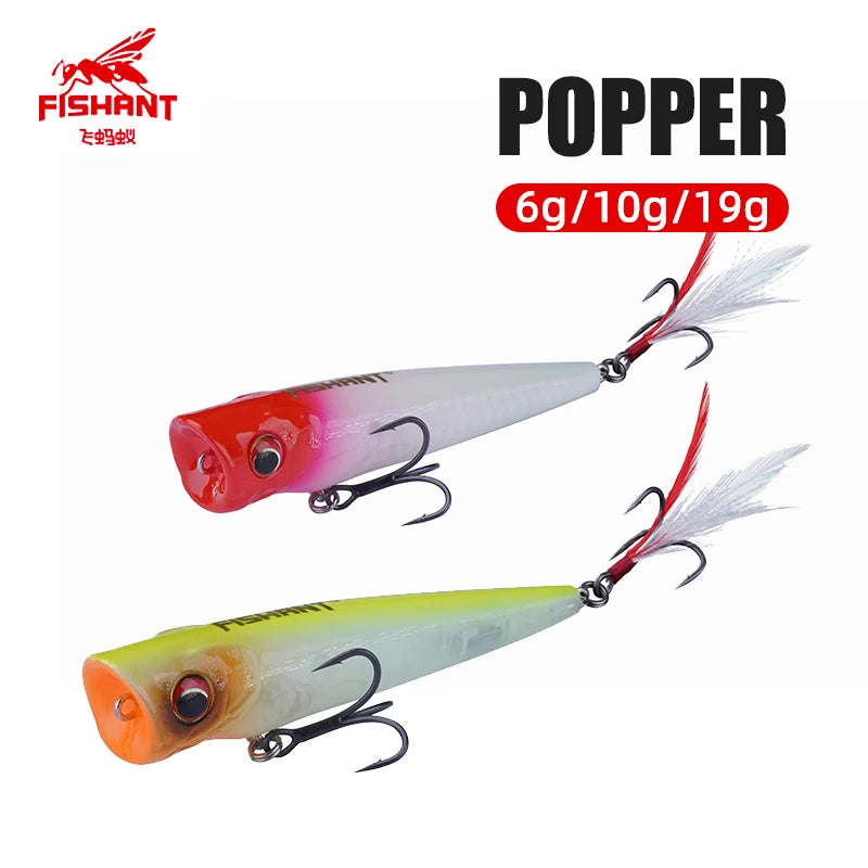FISHANT Popper Noise Long Shot 3D Fisheye Water Surface Floating Fishing Lure 6g-19g Artificial Wobbler Fake Bait Lures For Fish
