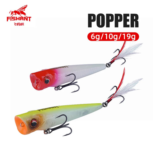 FISHANT Popper Noise Long Shot 3D Fisheye Water Surface Floating Fishing Lure 6g-19g Artificial Wobbler Fake Bait Lures For Fish