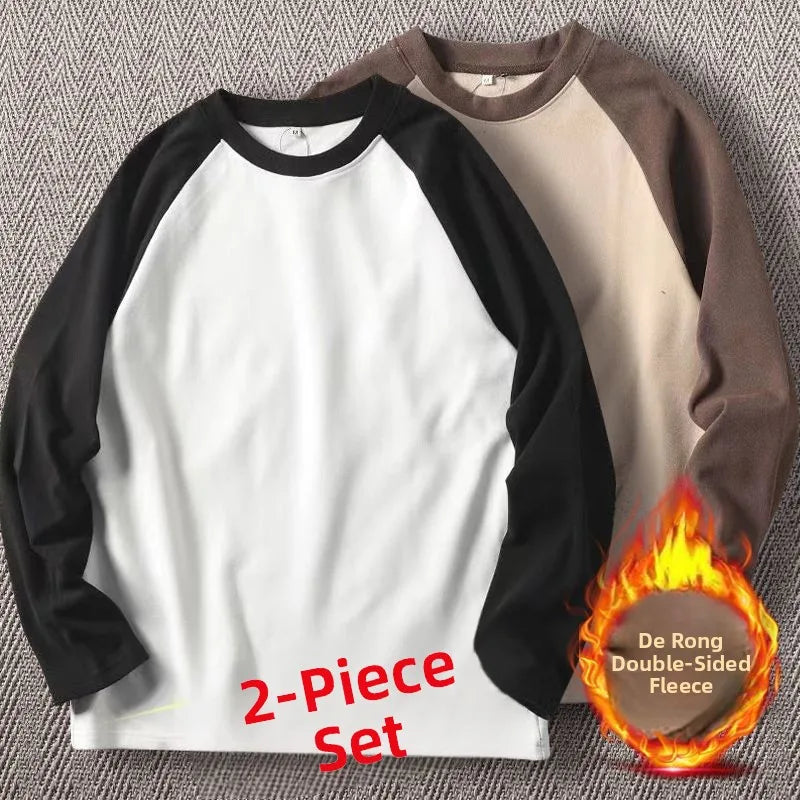 Men's High-Gram Double-Sided Fleece Soft Comfortable Long-Sleeve Sweatshirt Base Shirt Autumn Winter Versatile Shoulder Inser...