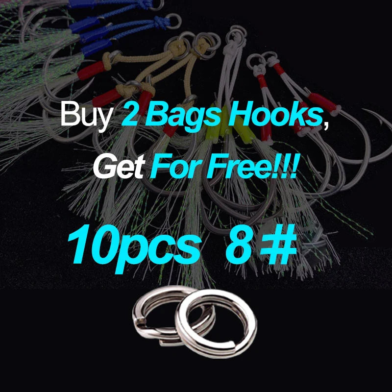 OBSESSION 1/0 2/0 3/0 4/0 Luminous Feather Smooth Hook Slow Jigging High Carbon Steel Sea-bream Fishing Hooks Kit Accessories