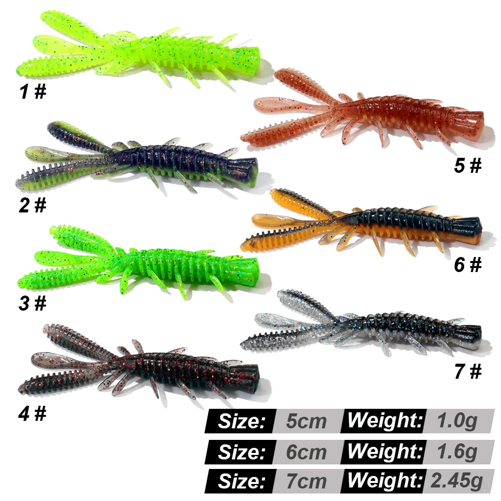 Floating Soft Lures Kit 5cm 6cm 7cm Shrimp Rig Hook Pesca Gear Tackle Silicone Swimbait Carp Attract Fishing Set 10-20pcs Bait