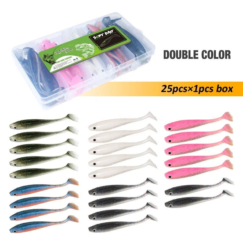 Fishing Lures Set 25Pcs 95mm Soft Fish fake Swimbait for Trolling Wobbler Silicone Bait Kit Sea Fishing Predator Lure with Box