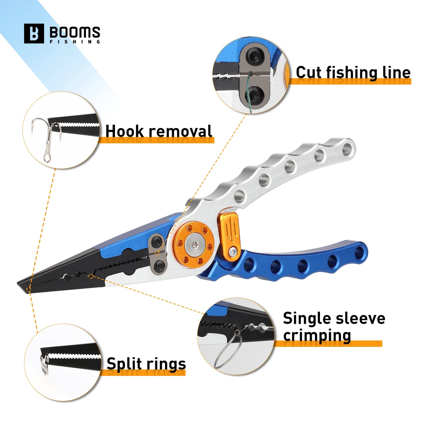 5.8in/15cm Aluminum Fishing Pliers Saltwater Tackle Kit Multitool Hook Remover Split Ring with Coiled Lanyard and Sheath