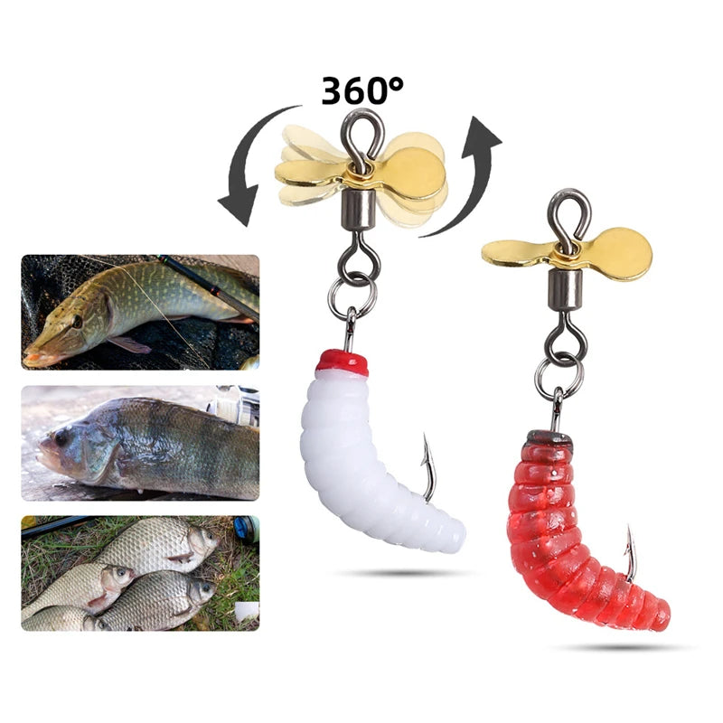 5PCS Propeller Worm Fishing Lure Spinner Spinning Bait Rotating Blade Sequin Bionic Fish Lures For Trout/Steelhead/Salmon/Bass